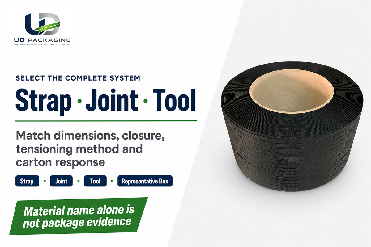 Strap joint and tool system selection over a real plastic strapping coil