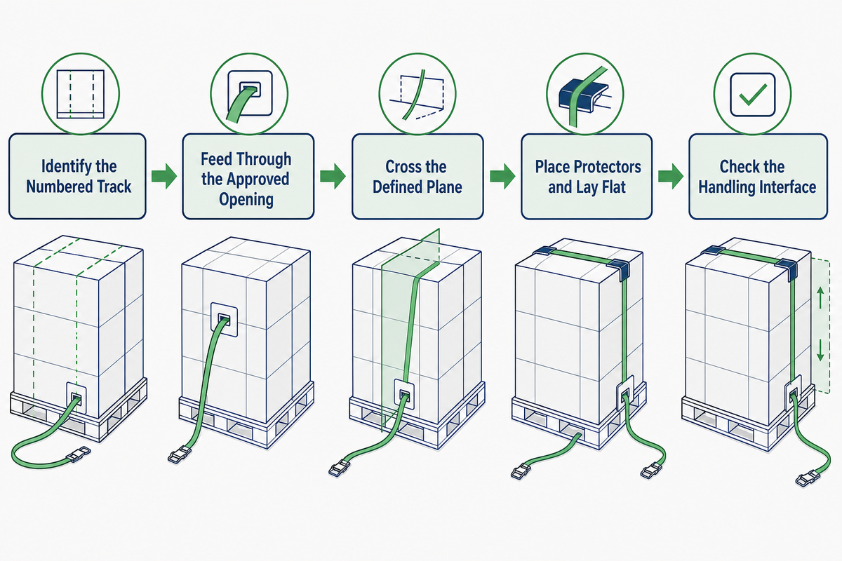 Route the Strap Through the Pallet and Over the Load — UD Packaging