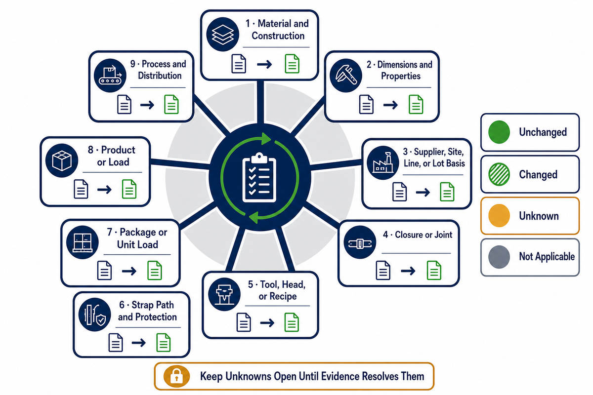 The 9-Delta Retest Screen records material, supplier, joint, tool, package, load and route changes