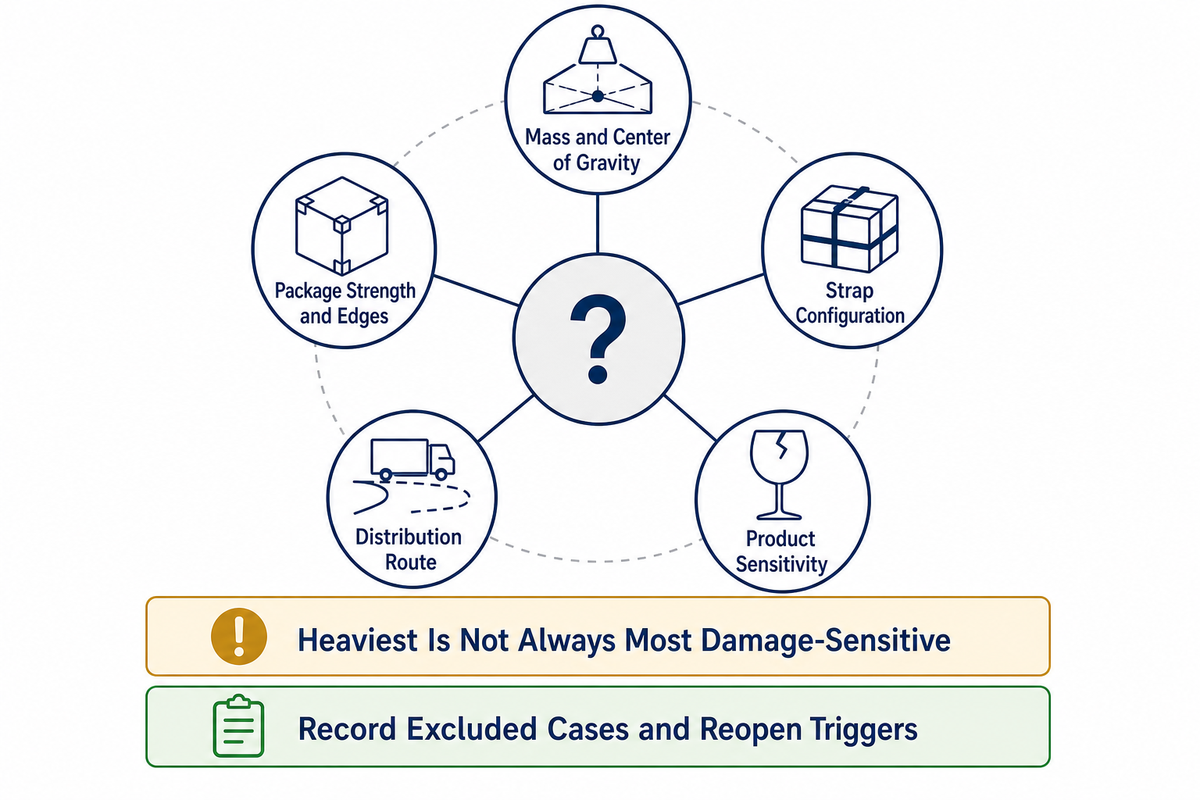 A representative package-test family compares mass, edges, strap configuration, route and sensitivity