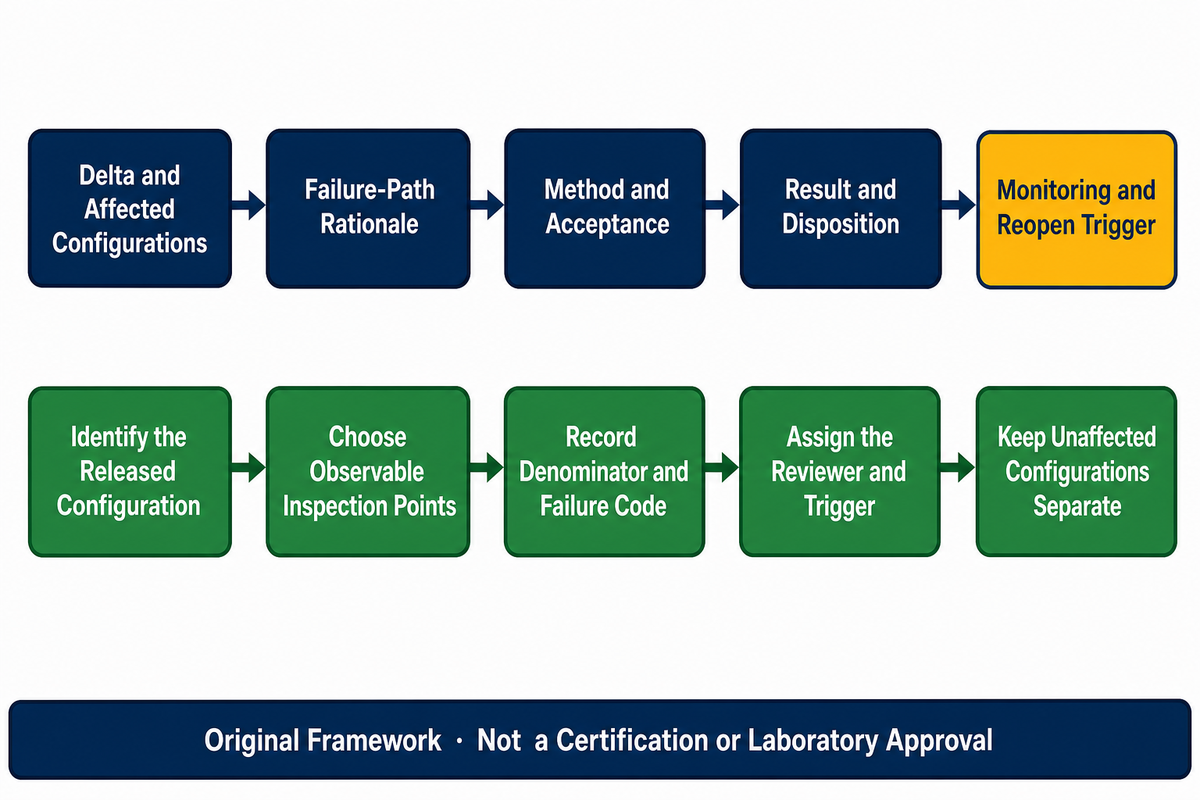 A change-to-release ledger preserves delta, method, result, monitoring and reopen evidence