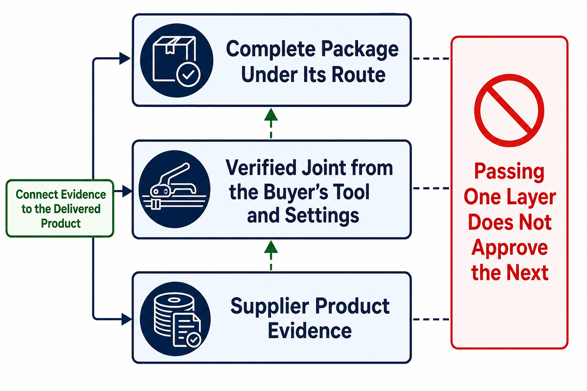Three evidence layers connect supplier product data, the verified joint and the complete package