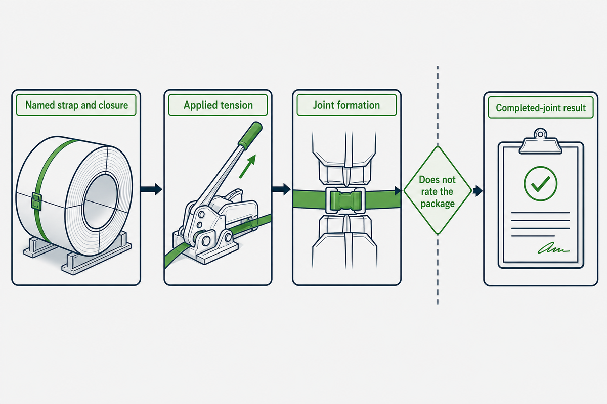 Evidence flow from named strap and closure through tensioning to completed-joint test