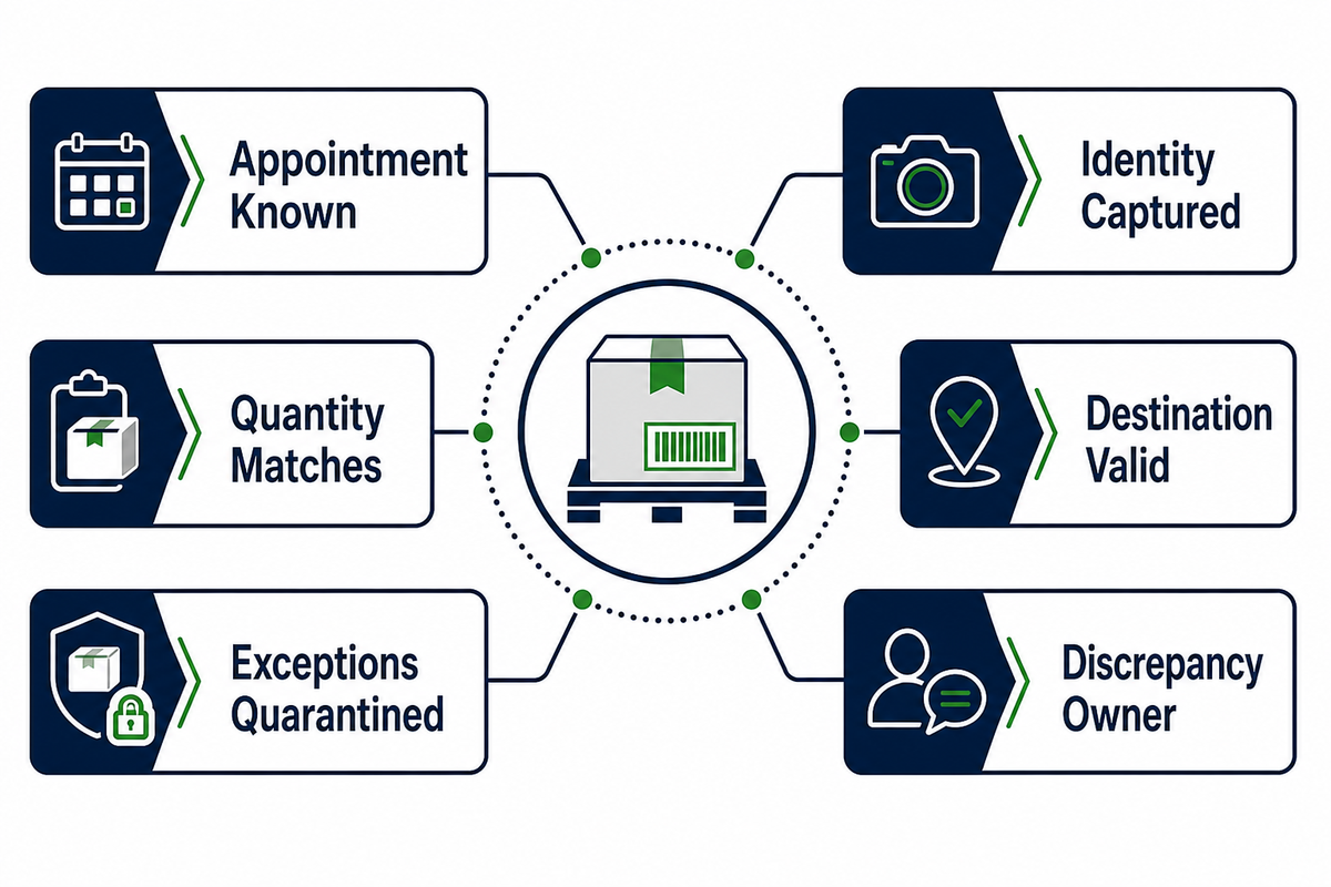Receiving and putaway control checklist for identity, quantity, condition and discrepancy ownership