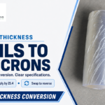 Clear stretch-film roll with mils to microns conversion guidance