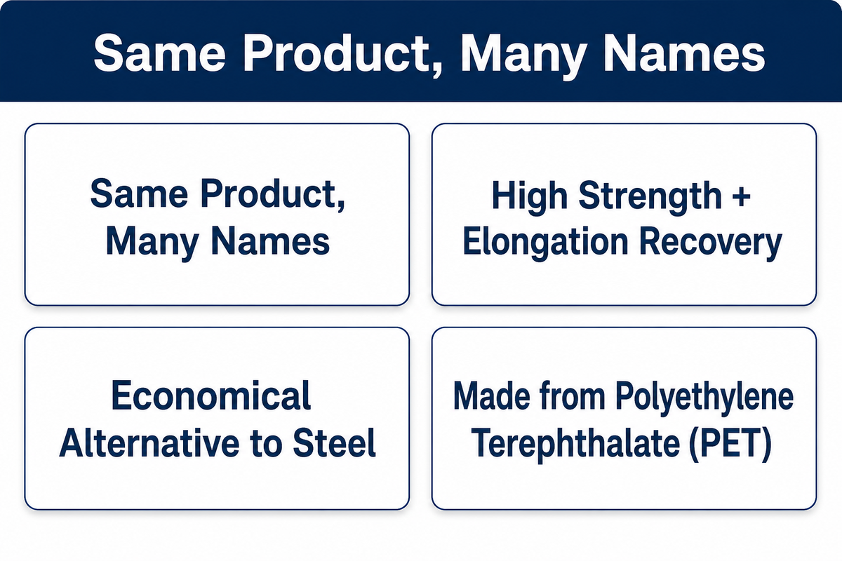 PET strapping band, strapping band and strap are the same PET resin product under different supplier names