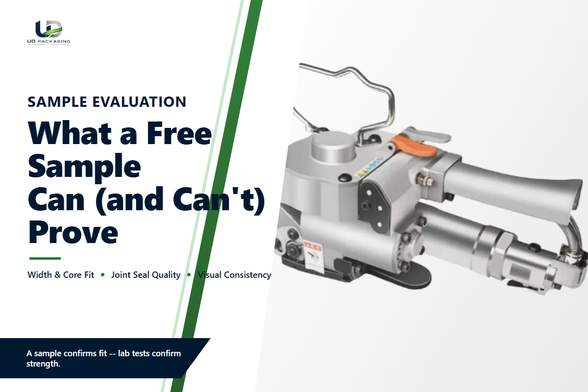 A free sample confirms width, core fit and joint seal quality -- not certified break strength, which needs lab testing