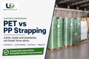 PET and PP strapping compared on joints, loads and standards rather than on break force alone