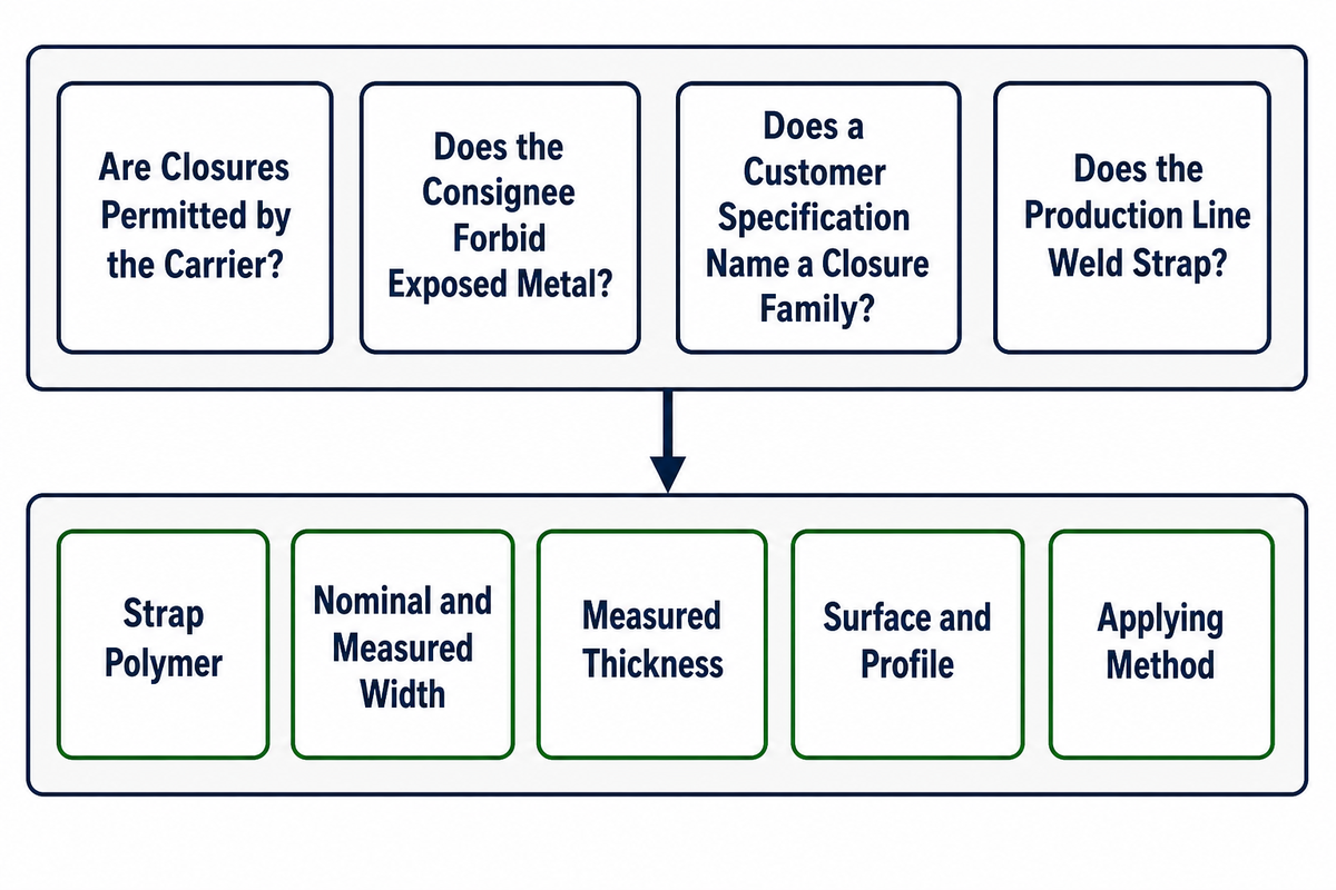 Route eligibility questions followed by the five-field strapping object lock
