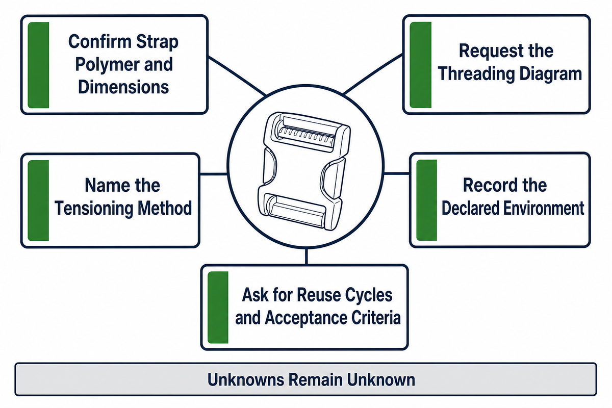Five eligibility questions for a plastic strapping buckle