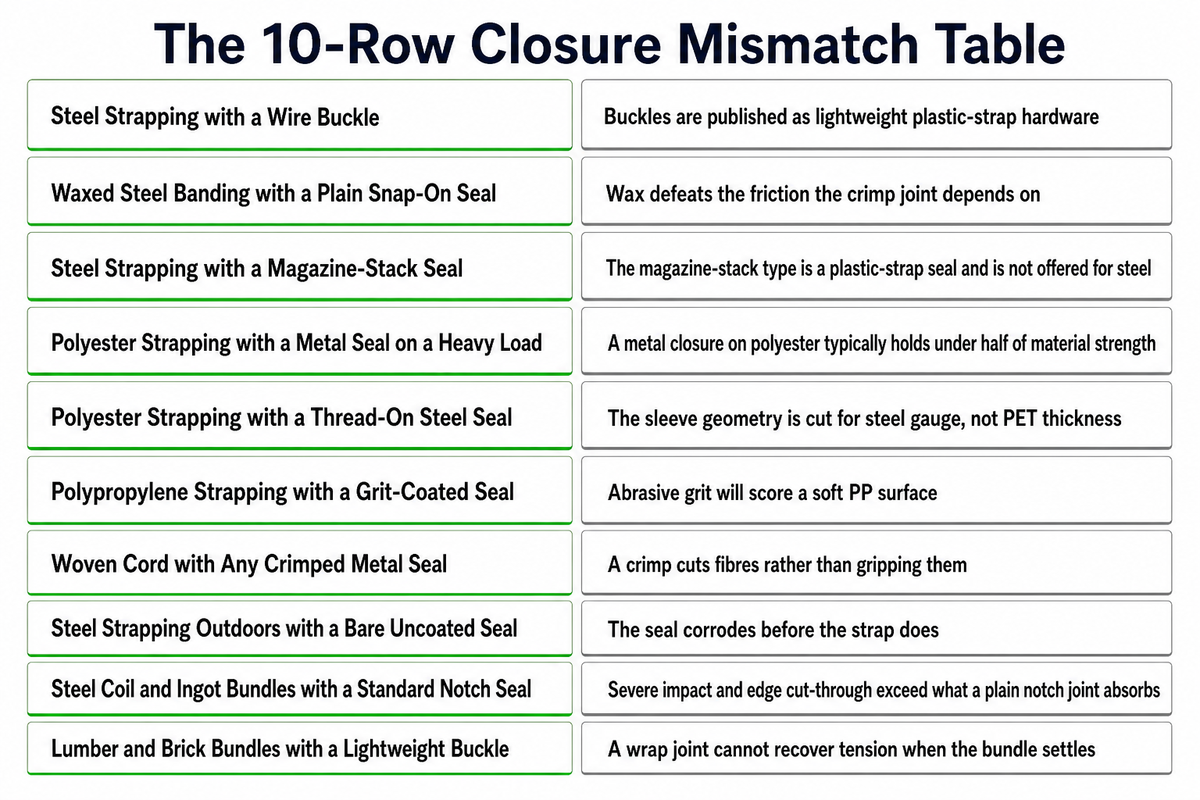 Ten strap-and-closure pairings and the reason each one is disqualified