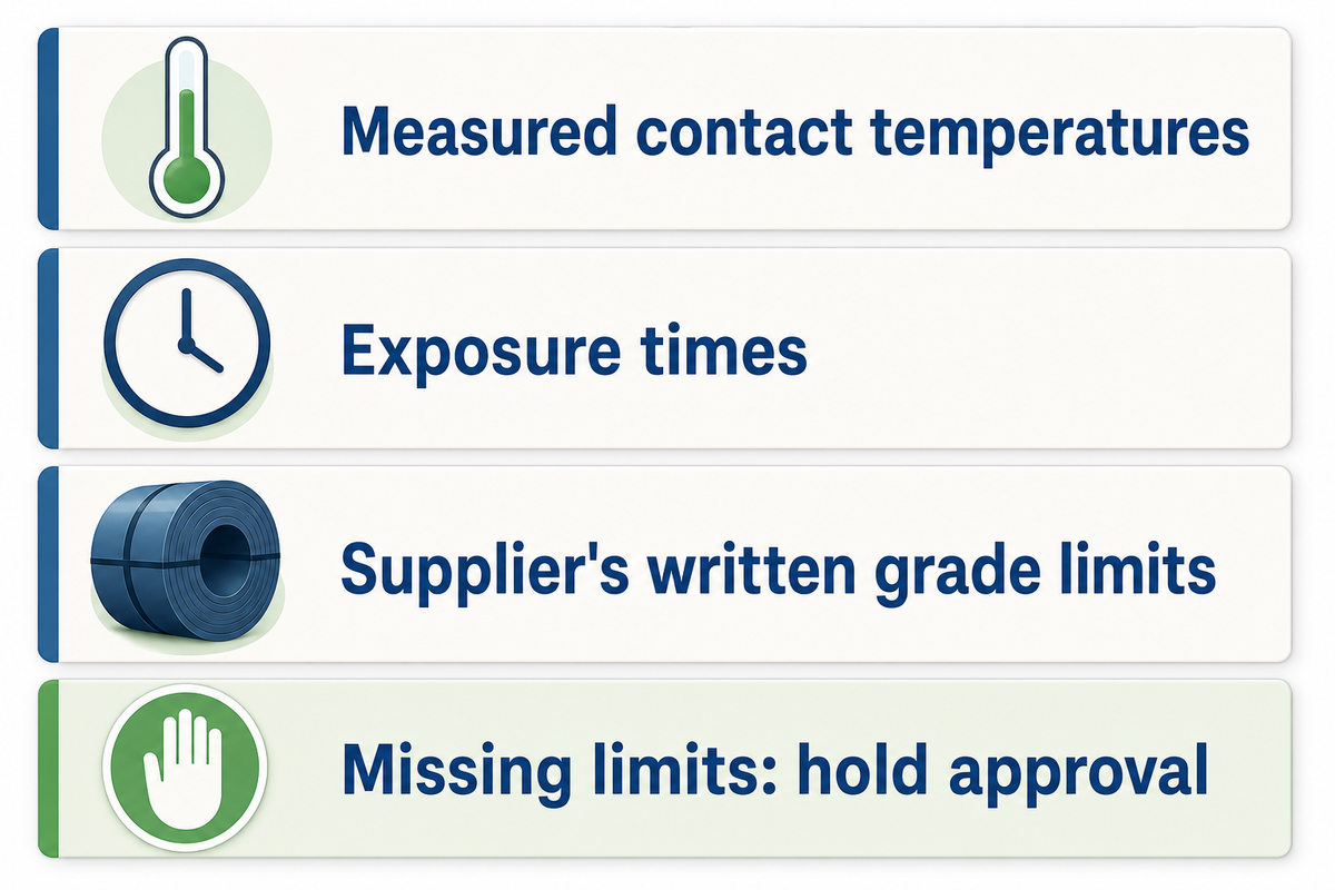 Record contact temperatures, exposure time and grade limits before approving a cooled brick application.