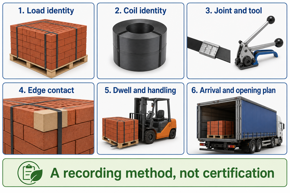 The six-check trial card connects load, coil, joint, edges, handling and arrival records for one sample.