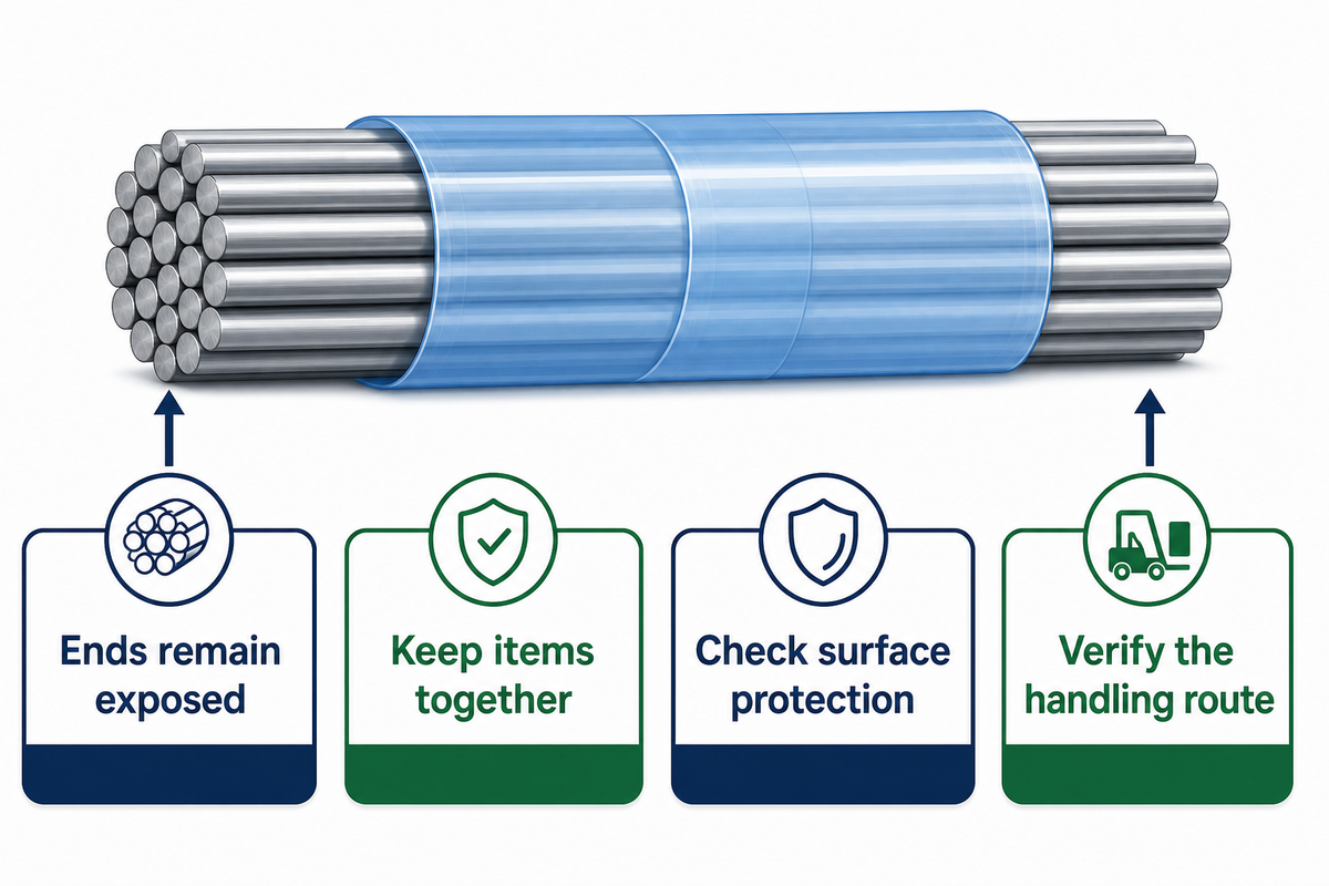 A local band groups items while exposed ends, surface protection and the handling route need separate decisions.