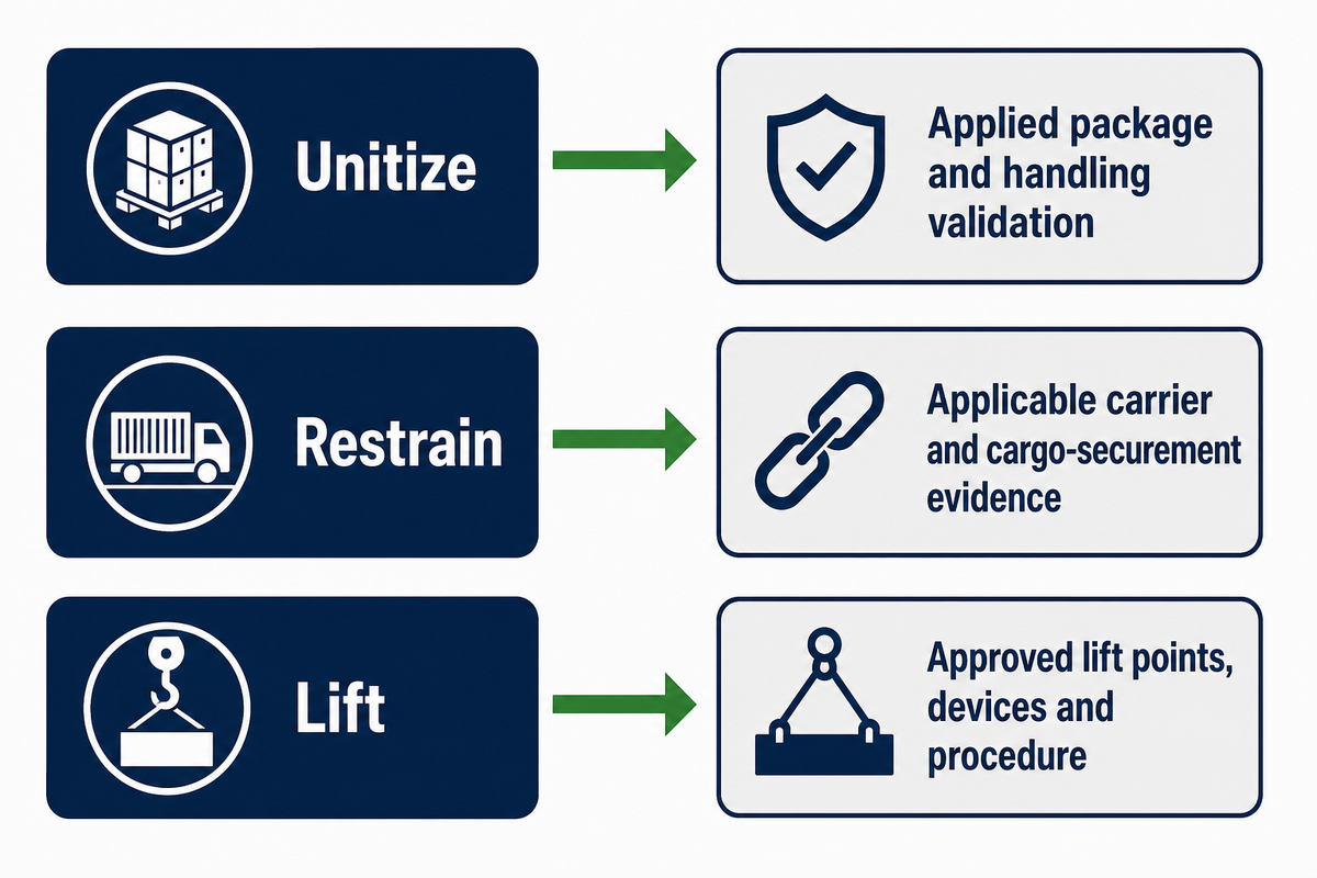 Separate evidence lanes for unitizing, restraining and lifting