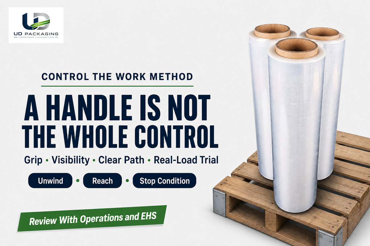 A hand-film dispenser can change grip and unwind control but does not prove ergonomic process fit