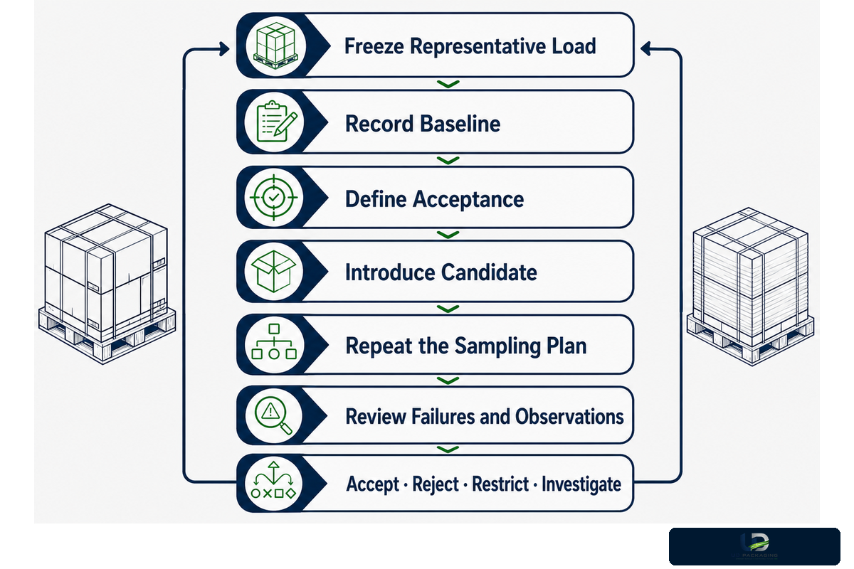 Seven-stage candidate roll proof loop compares baseline and candidate on repeated like-for-like loads