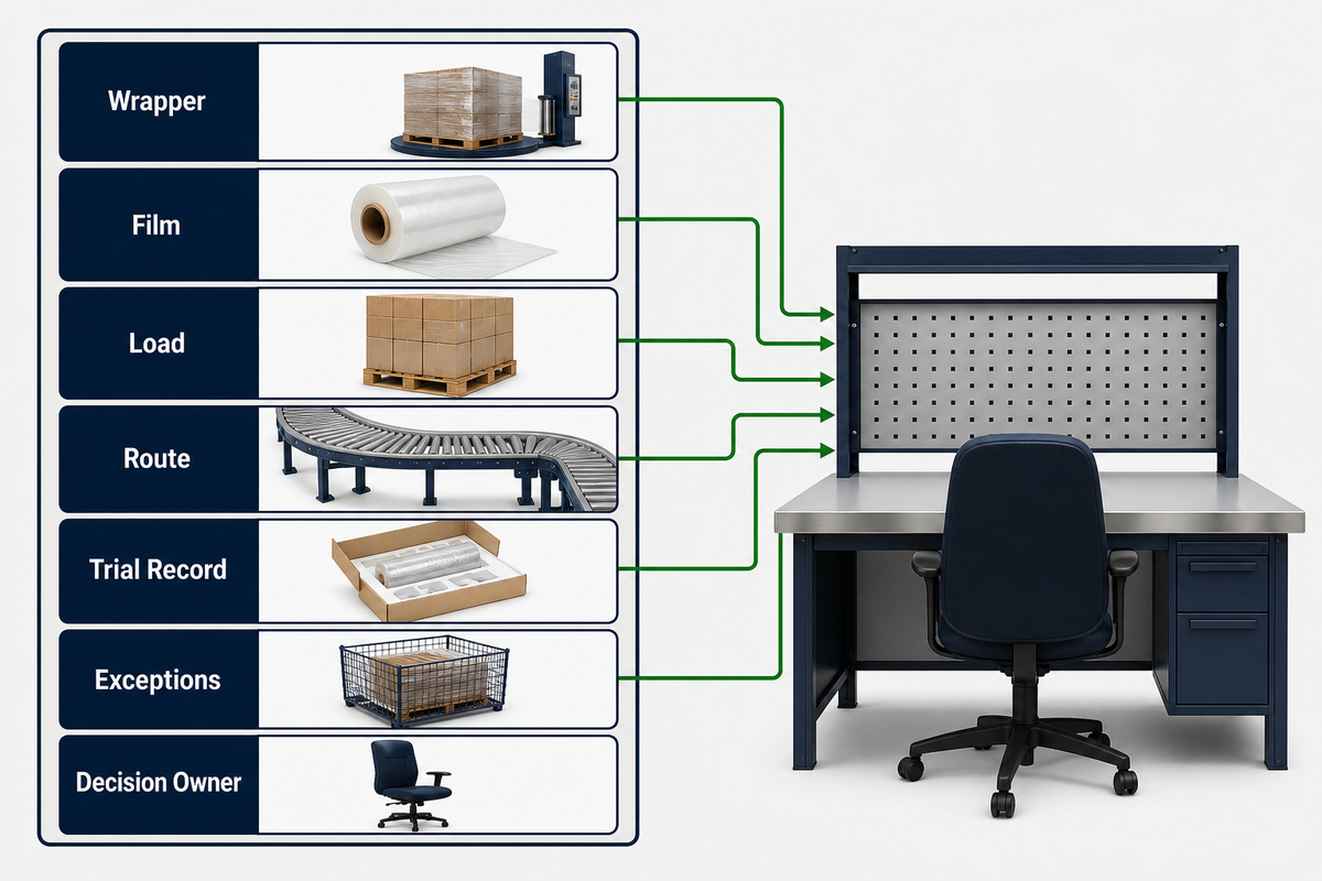 Supplier evidence handoff includes wrapper, film, load, route, trial record, exceptions and decision owner