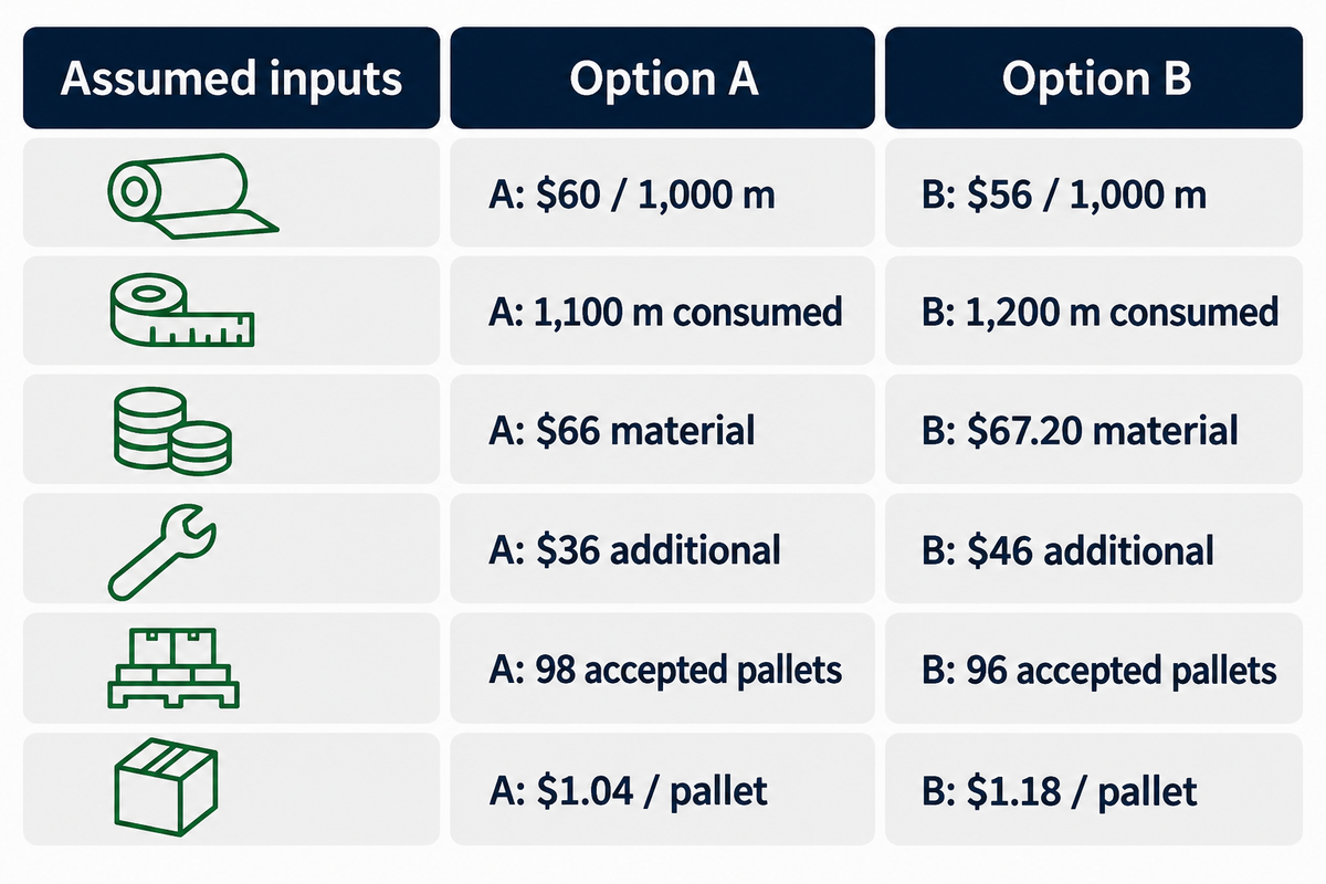 Recycled PET strapping: Calculate Use and Cost per Accepted Pallet
