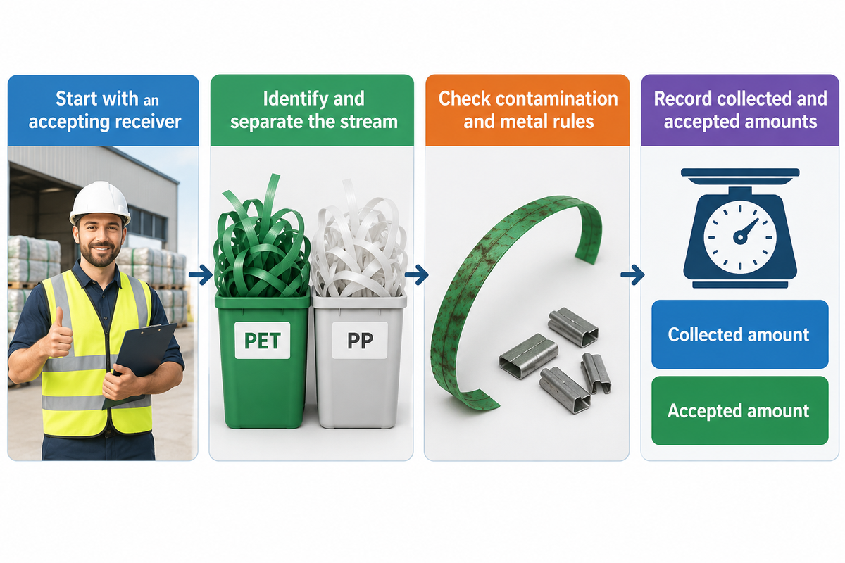 Recover PET or PP only through a receiver that accepts the sorted stream. Source: FTC Green Guides.