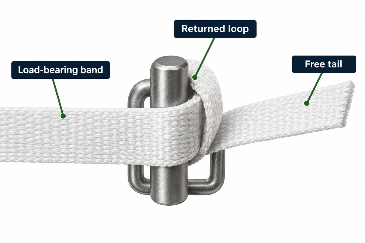 Explain which part is bearing load and which is the returned loop or free tail.