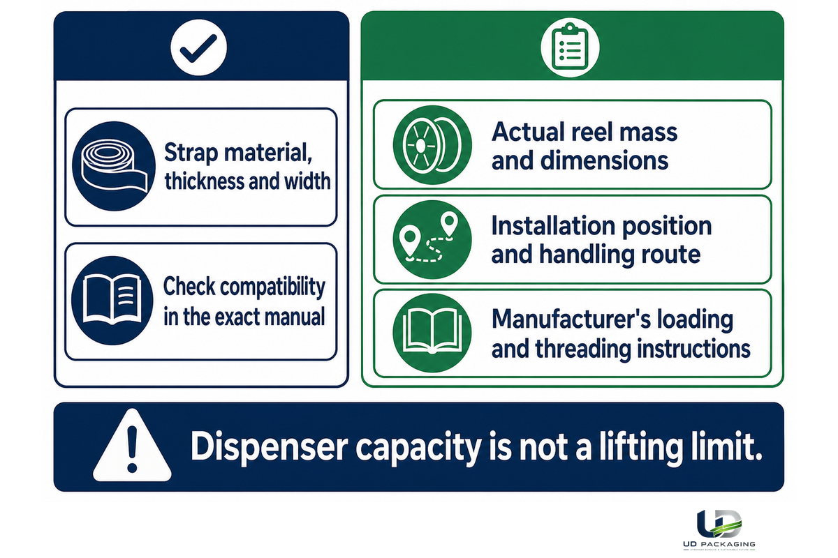 Reel compatibility does not establish safe handling: record mass, installation, route and instructions.